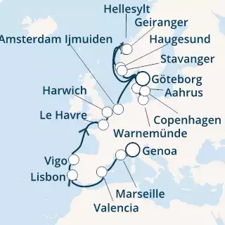 COSTA FASCINOSA - Itinerario di 17 notti partendo da GENOVA il 03/05/2020 - Italia, Francia, Spagna, Portogallo, Gran Bretagna, Danimarca, Germania, Norvegia