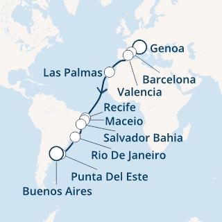 Italia, Spagna, Isole Canarie, Brasile, Uruguay, Argentina