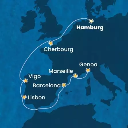 COSTA FAVOLOSA - Itinerario di 9 notti partendo da AMBURGO il 15/09/2025 - Germania, Francia, Spagna, Portogallo, Italia
