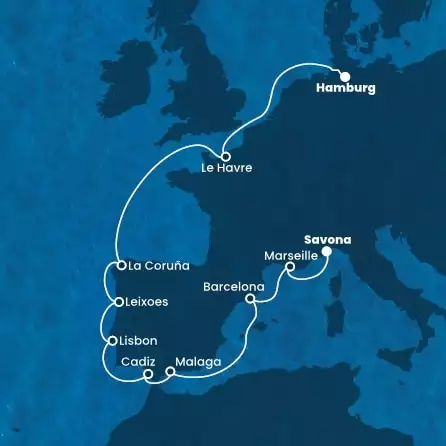 COSTA FAVOLOSA - Itinerario di 11 notti partendo da AMBURGO il 16/09/2024 - Germania, Francia, Spagna, Portogallo, Italia