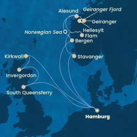 COSTA FAVOLOSA - Itinerario di 14 notti partendo da AMBURGO il 20/09/2026 - Germania, Gran Bretagna, Scozia, Norvegia