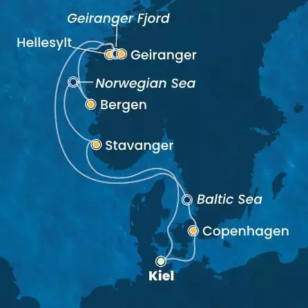 COSTA DIADEMA - Itinerario di 6 notti partendo da KIEL il 27/06/2025 - Germania, Danimarca, Norvegia