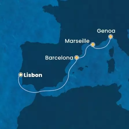 COSTA FAVOLOSA - Itinerario di 4 notti partendo da LISBONA il 20/09/2025 - Portogallo, Spagna, Francia, Italia