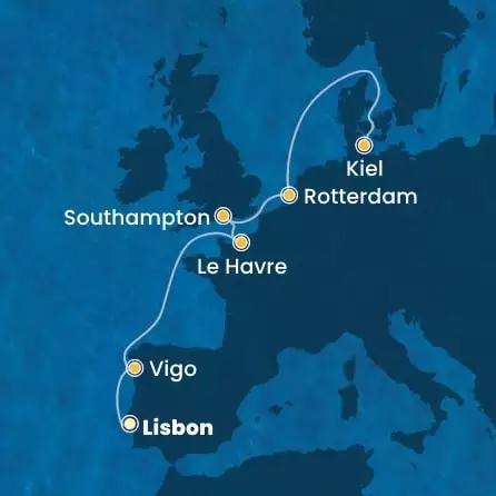 COSTA DIADEMA - Itinerario di 8 notti partendo da LISBONA il 07/05/2025 - Portogallo, Spagna, Francia, Gran Bretagna, Olanda, Germania