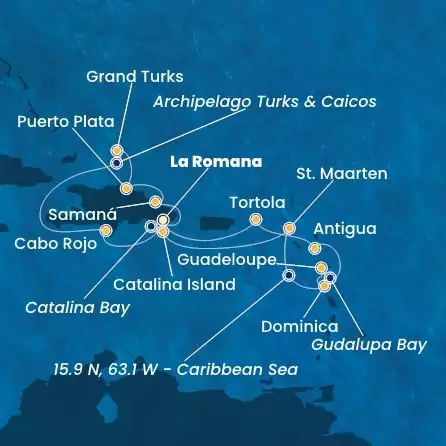 COSTA FASCINOSA - Itinerario di 13 notti partendo da LA ROMANA il 09/02/2025 - Repubblica Dominicana, Isole Turks, Antille, Dominica, Isole Vergini