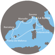COSTA DIADEMA - Itinerario di 6 notti partendo da LA SPEZIA il 06/10/2017 - Italia, Francia, Spagna, Isole Baleari
