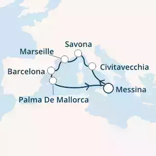 COSTA SMERALDA - Itinerario di 6 notti partendo da MESSINA il 19/08/2021 - Italia, Francia, Spagna, Isole Baleari