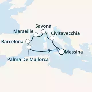 COSTA SMERALDA - Itinerario di 6 notti partendo da MESSINA il 14/10/2021 - Italia, Francia, Spagna, Isole Baleari