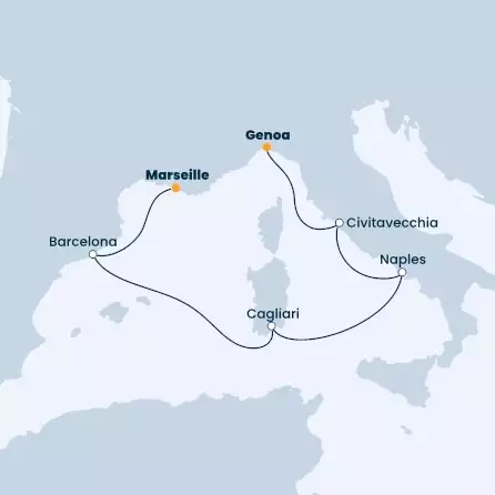 COSTA TOSCANA - Itinerario di 5 notti partendo da MARSIGLIA il 27/05/2023 - Francia, Spagna, Italia