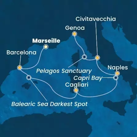 COSTA SMERALDA - Itinerario di 5 notti partendo da MARSIGLIA il 07/06/2025 - Francia, Spagna, Italia