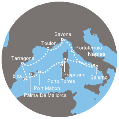 COSTA NEORIVIERA - Itinerario di 10 notti partendo da NAPOLI il 17/06/2019 - Italia, Spagna, Isole Baleari, Corsica (Francia)