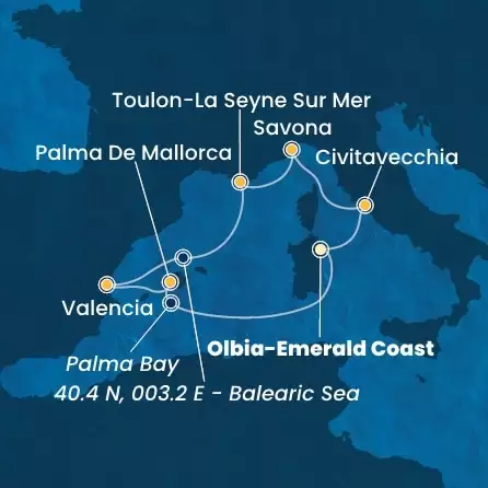 COSTA PACIFICA - Itinerario di 6 notti partendo da OLBIA - COSTA SMERALDA il 29/05/2025 - Italia, Francia, Spagna, Isole Baleari