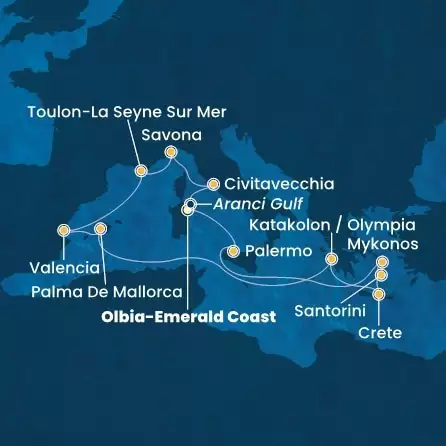 COSTA PACIFICA - Itinerario di 13 notti partendo da OLBIA - COSTA SMERALDA il 28/08/2025 - Italia, Francia, Spagna, Isole Baleari, Grecia