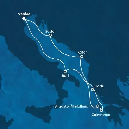 COSTA DELIZIOSA - Itinerario di 6 notti partendo da Venezia (Marghera) il 10/08/2024 - Italia, Grecia, Montenegro