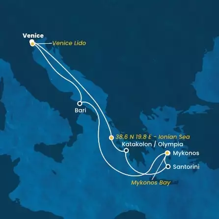COSTA DELIZIOSA - Itinerario di 6 notti partendo da Venezia (Marghera) il 13/07/2024 - Italia, Grecia