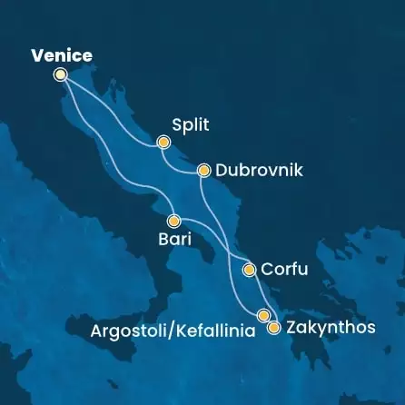 COSTA DELIZIOSA - Itinerario di 6 notti partendo da Venezia (Marghera) il 18/07/2026 - Italia, Grecia, Croazia
