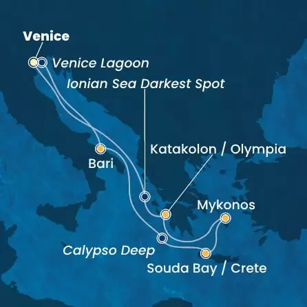 COSTA DELIZIOSA - Itinerario di 6 notti partendo da Venezia (Marghera) il 09/08/2025 - Italia, Grecia