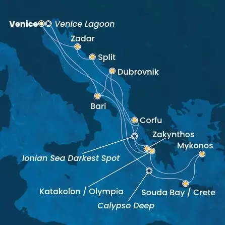 COSTA DELIZIOSA - Itinerario di 13 notti partendo da Venezia (Marghera) il 09/08/2025 - Italia, Grecia, Croazia
