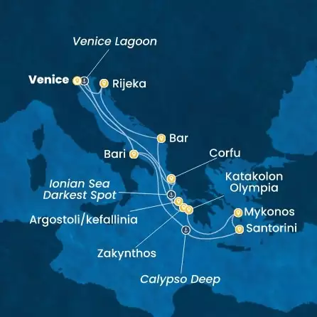 COSTA DELIZIOSA - Itinerario di 13 notti partendo da Venezia (Marghera) il 11/07/2026 - Italia, Grecia, Montenegro