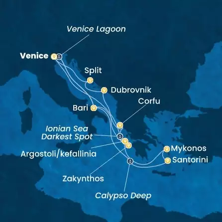 COSTA DELIZIOSA - Itinerario di 13 notti partendo da Venezia (Marghera) il 12/09/2026 - Italia, Grecia, Croazia