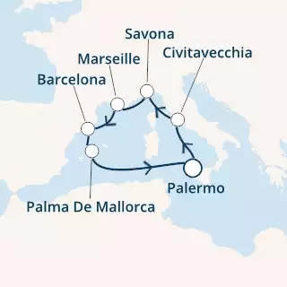 COSTA SMERALDA - Itinerario di 6 notti partendo da PALERMO il 25/02/2021 - Italia, Francia, Spagna, Isole Baleari
