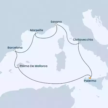 COSTA SMERALDA - Itinerario di 6 notti partendo da PALERMO il 23/06/2022 - Italia, Francia, Spagna, Isole Baleari