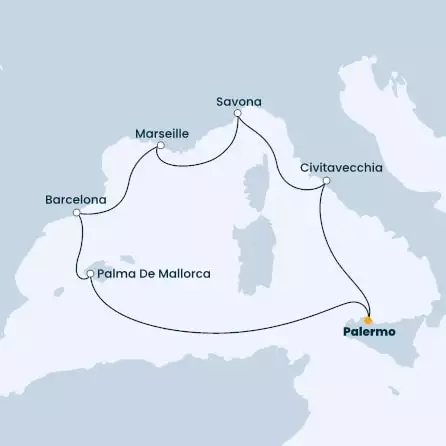 COSTA SMERALDA - Itinerario di 6 notti partendo da PALERMO il 23/03/2023 - Italia, Francia, Spagna, Isole Baleari