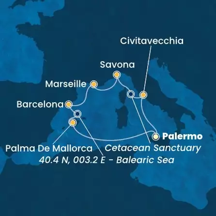 COSTA TOSCANA - Itinerario di 6 notti partendo da PALERMO il 05/12/2024 - Italia, Francia, Spagna, Isole Baleari