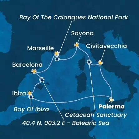COSTA TOSCANA - Itinerario di 6 notti partendo da PALERMO il 08/08/2025 - Italia, Francia, Spagna, Isole Baleari