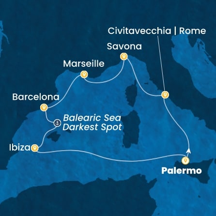 COSTA SMERALDA - Itinerario di 6 notti partendo da PALERMO il 17/09/2026 - Italia, Francia, Spagna, Isole Baleari