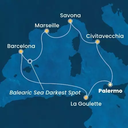 COSTA PACIFICA - Itinerario di 6 notti partendo da PALERMO il 27/11/2025 - Italia, Francia, Spagna, Tunisia