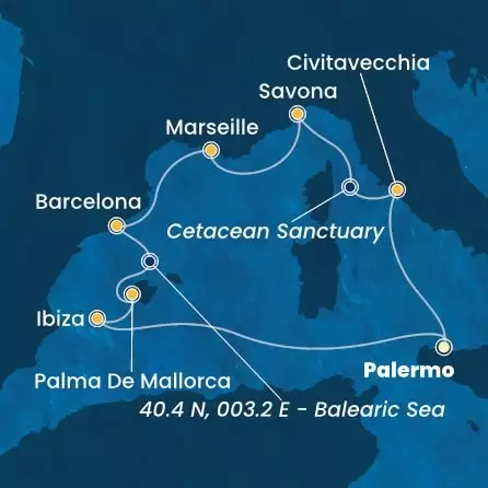 COSTA TOSCANA - Itinerario di 7 notti partendo da PALERMO il 17/04/2025 - Italia, Francia, Spagna, Isole Baleari