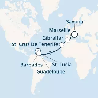 COSTA FAVOLOSA - Itinerario di 13 notti partendo da GUADALUPA il 19/03/2021 - Antille, Isole Canarie, Gibilterra, Francia, Italia