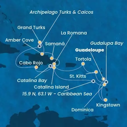 COSTA PACIFICA - Itinerario di 13 notti partendo da GUADALUPA il 19/02/2026 - Antille, Isole Vergini, Repubblica Dominicana, Isole Turks, Dominica