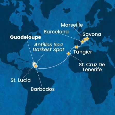 COSTA FASCINOSA - Itinerario di 14 notti partendo da GUADALUPA il 13/03/2026 - Antille, Isole Canarie, Marocco, Spagna, Francia, Italia