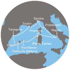 COSTA NEORIVIERA - Itinerario di 10 notti partendo da PORTO TORRES il 14/06/2019 - Italia, Corsica (Francia), Spagna, Isole Baleari