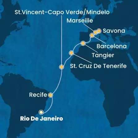 COSTA FAVOLOSA - Itinerario di 16 notti partendo da RIO DE JANEIRO il 16/03/2026 - Brasile, Capo Verde, Isole Canarie, Marocco, Spagna, Francia, Italia