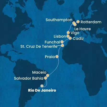 COSTA DIADEMA - Itinerario di 21 notti partendo da RIO DE JANEIRO il 21/04/2025 - Brasile, Isole Canarie, Madera, Spagna, Portogallo, Francia, Gran Bretagna, Olanda