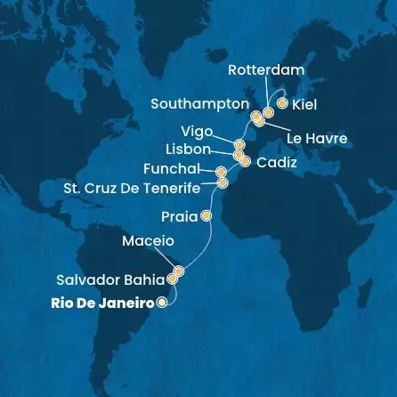 COSTA DIADEMA - Itinerario di 24 notti partendo da RIO DE JANEIRO il 21/04/2025 - Brasile, Isole Canarie, Madera, Spagna, Portogallo, Francia, Gran Bretagna, Olanda, Germania