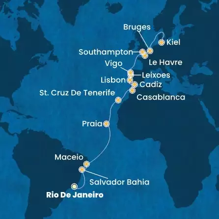 COSTA DIADEMA - Itinerario di 24 notti partendo da RIO DE JANEIRO il 20/04/2026 - Brasile, Isole Canarie, Marocco, Spagna, Portogallo, Francia, Gran Bretagna, Belgio, Germania