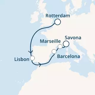 COSTA SMERALDA - Itinerario di 10 notti partendo da ROTTERDAM il 23/10/2019 - Olanda, Portogallo, Spagna, Francia, Italia