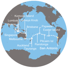Cile, Polinesia, Nuova Zelanda, Australia, Indonesia, Singapore