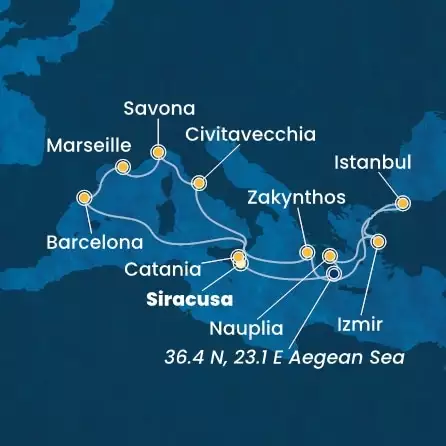 COSTA FASCINOSA - Itinerario di 13 notti partendo da SIRACUSA il 06/05/2025 - Grecia, Turchia, Spagna, Francia, Italia