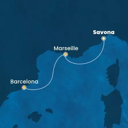 COSTA FASCINOSA - Itinerario di 1 notti partendo da SAVONA il 01/12/2024 - Italia, Francia, Spagna