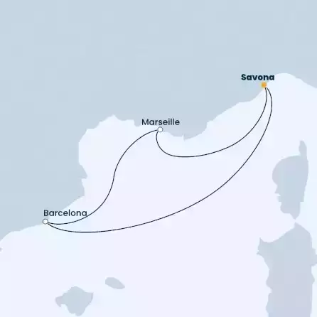 COSTA FORTUNA - Itinerario di 2 notti partendo da SAVONA il 28/09/2022 - Italia, Spagna, Francia