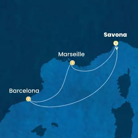 COSTA FASCINOSA - Itinerario di 2 notti partendo da SAVONA il 22/10/2026 - Italia, Spagna, Francia
