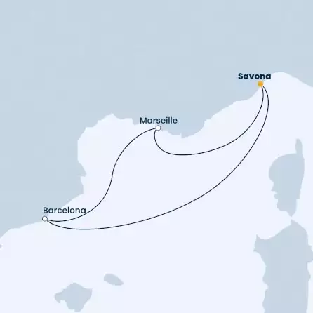 COSTA PACIFICA - Itinerario di 3 notti partendo da SAVONA il 03/04/2023 - Italia, Spagna, Francia