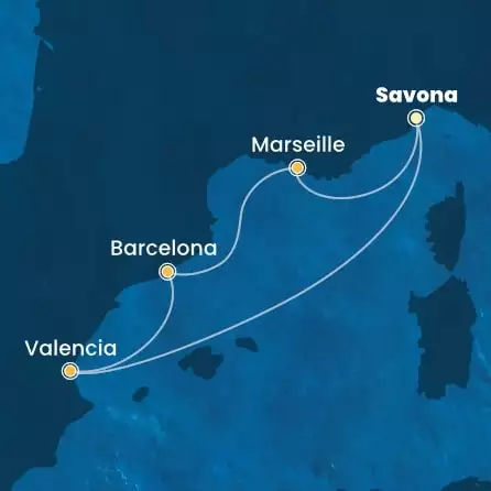 COSTA FASCINOSA - Itinerario di 4 notti partendo da SAVONA il 18/04/2025 - Italia, Spagna, Francia