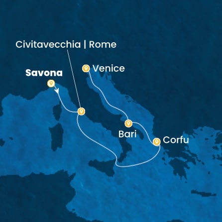 COSTA DELIZIOSA - Itinerario di 4 notti partendo da SAVONA il 12/04/2027 - Italia, Grecia