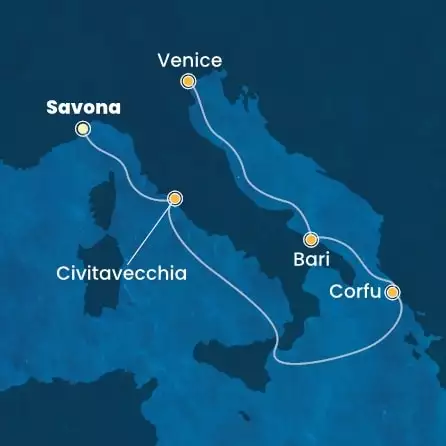 COSTA DELIZIOSA - Itinerario di 4 notti partendo da SAVONA il 12/04/2027 - Italia, Grecia